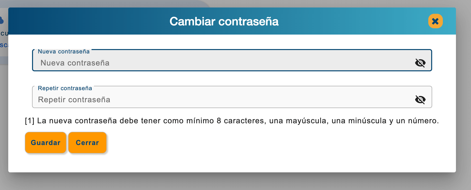 SES.Hospedajes - username location and change password button